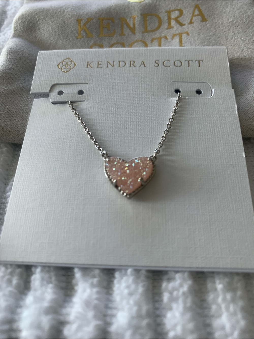 Kendra Scott Pink Glitter Heart Necklace in Silver
